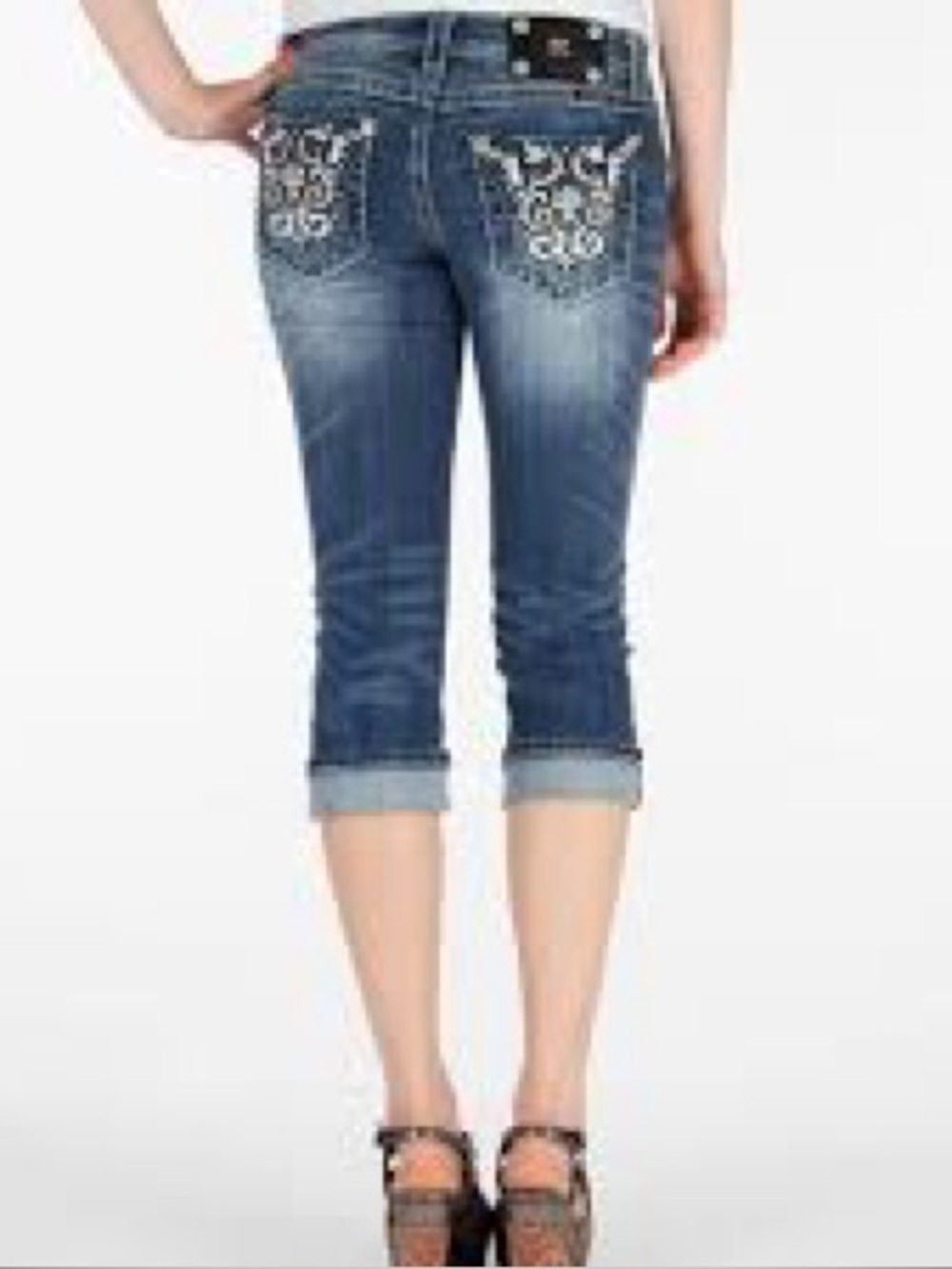 Miss Me JP5395P2 Cuffed Capri Low/Mid Rise embellished Western Y2K Size 27”